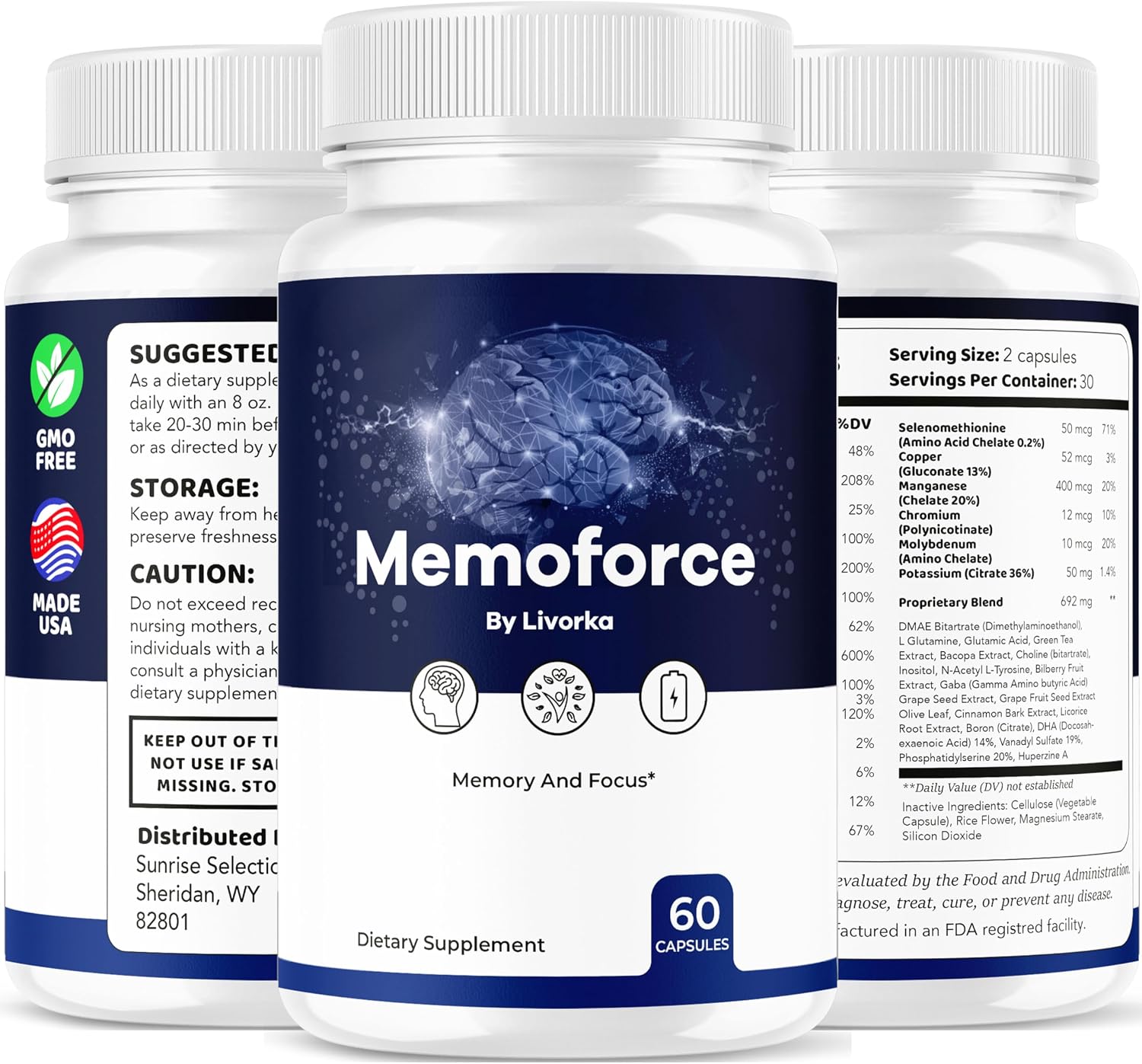 Memoforce Brain Supplement (2 Pack) – 120 Cápsulas – Fórmula Premium para el Bienestar General