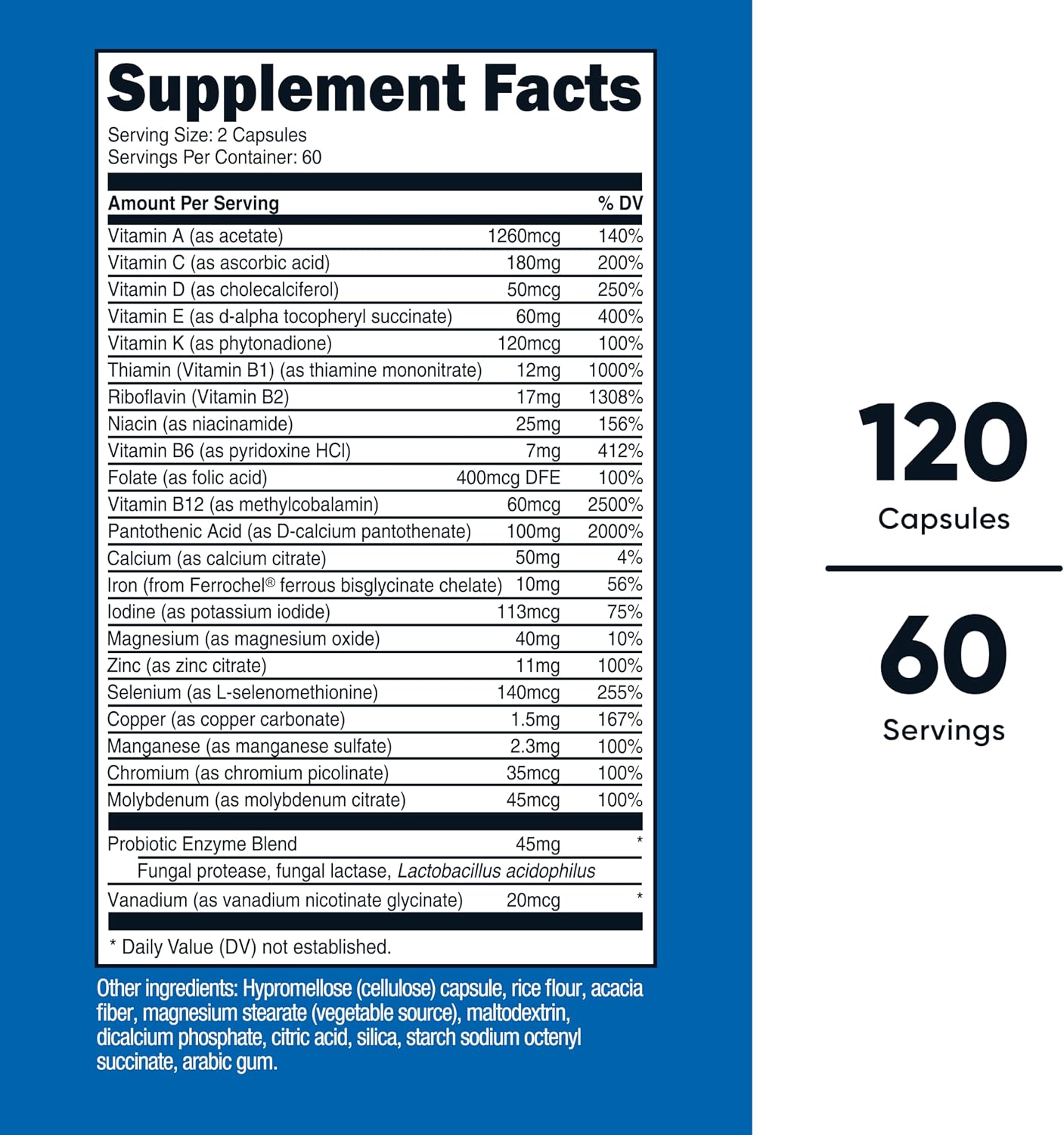 Nutricost Multivitamínico con Probióticos 120 Cápsulas Vegetarianas - Alto en Vitaminas y Minerales