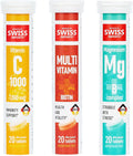 Effervescent Variety Pack with Vitamin C 1000mg, Magnesium + B Complex, Multivitamin + Biotin, 3-Pack, 60 Tablets