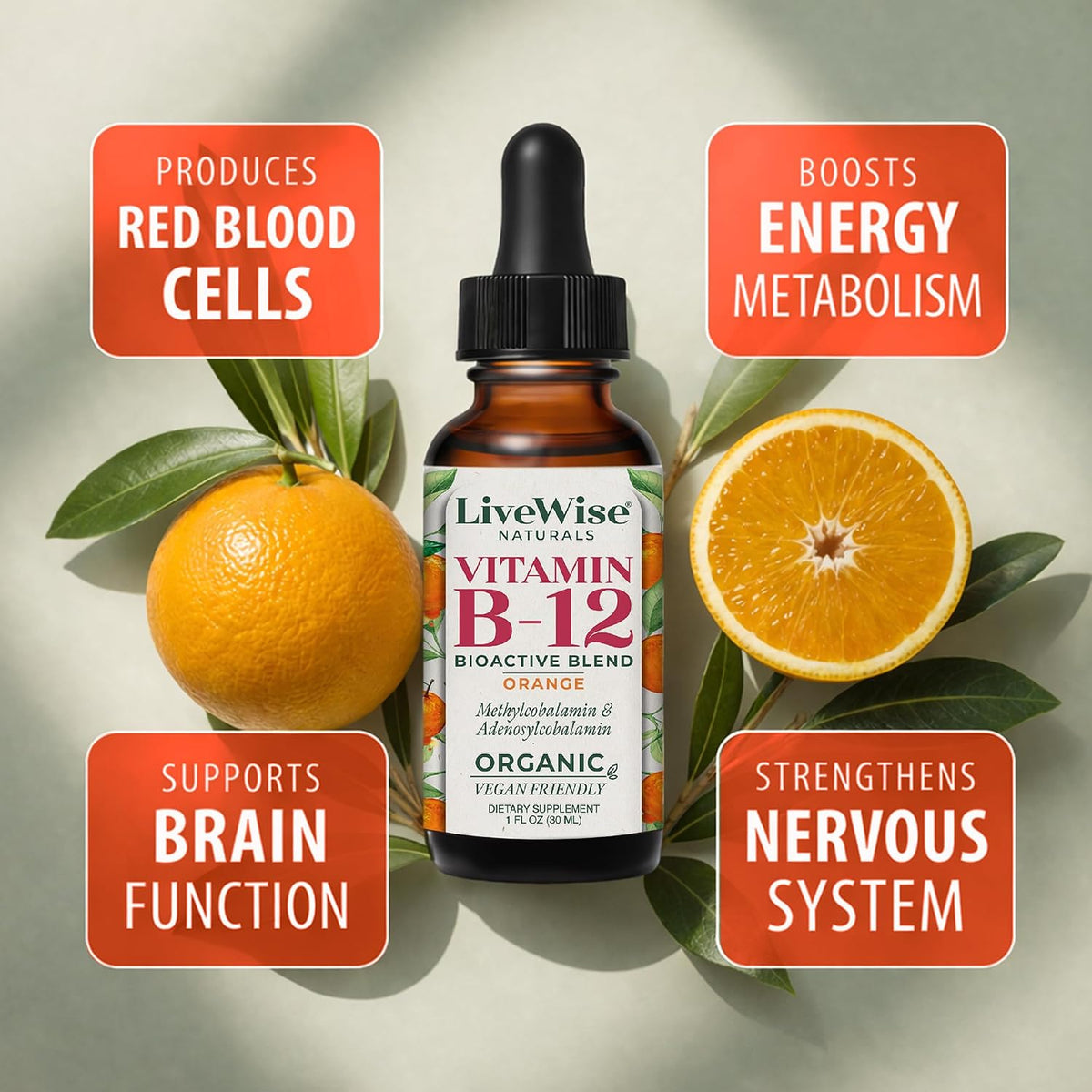 Organic Vitamin B12 1000 mcg Sublingual – Formación normal de glóbulos rojos: Esencial para transportar oxígeno – Image 3