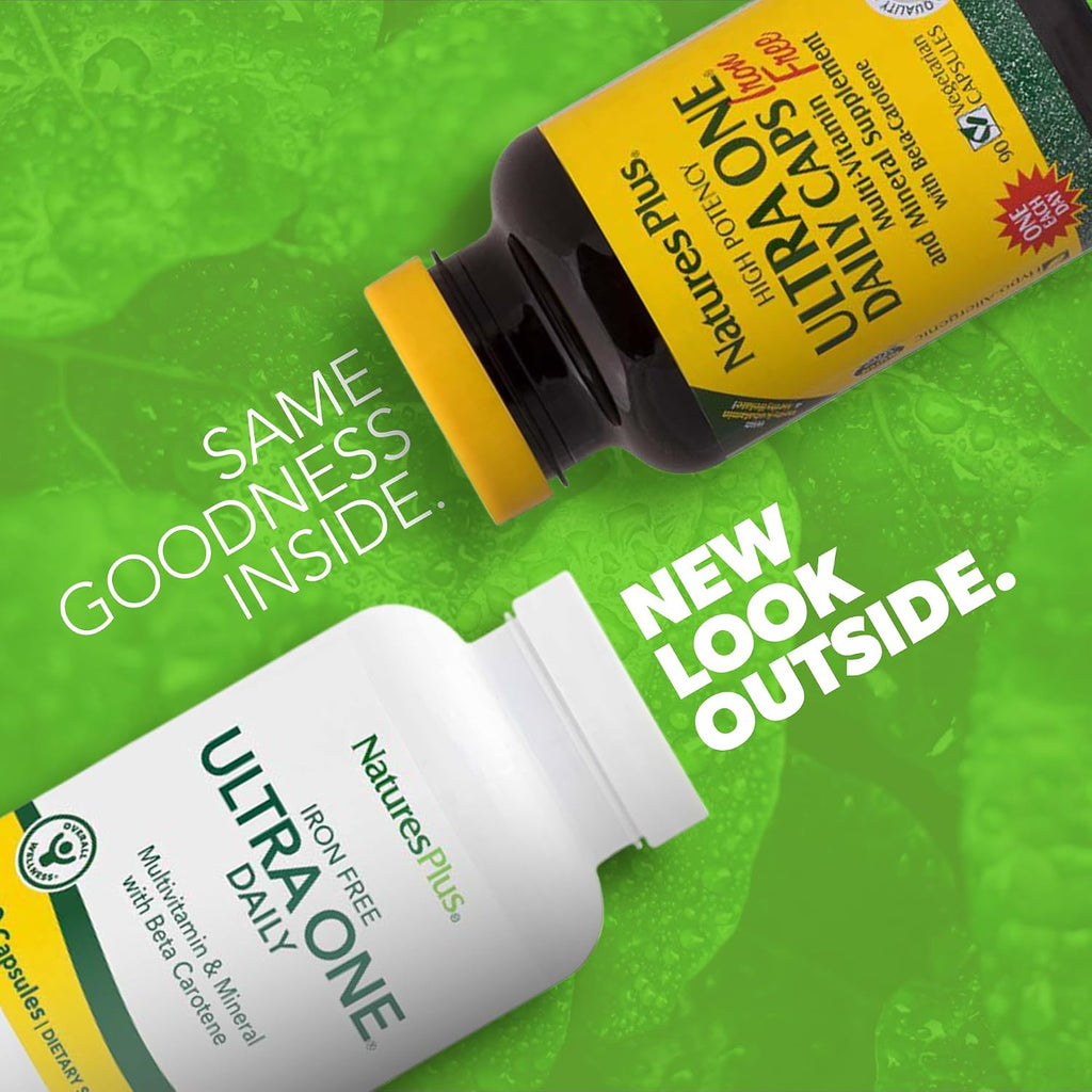NaturesPlus Ultra One Daily Sin Hierro - 90 Cápsulas - Multivitamínico y Mineral con Betacaroteno - Vegano, Sin Gluten