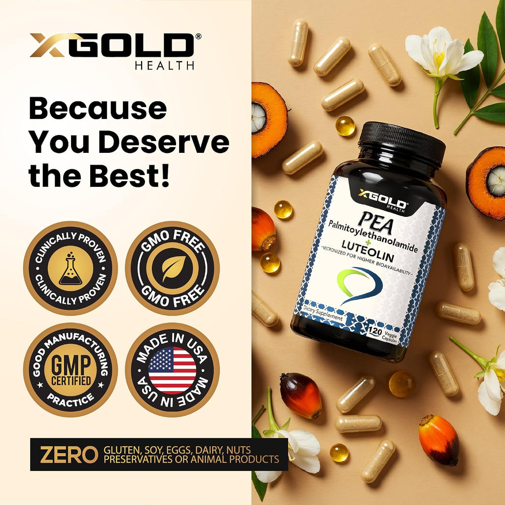 Palmitoiletanolamida 630 mg + Luteolina Estandarizada 98% - Micronizada - 120 Cápsulas Vegetales
