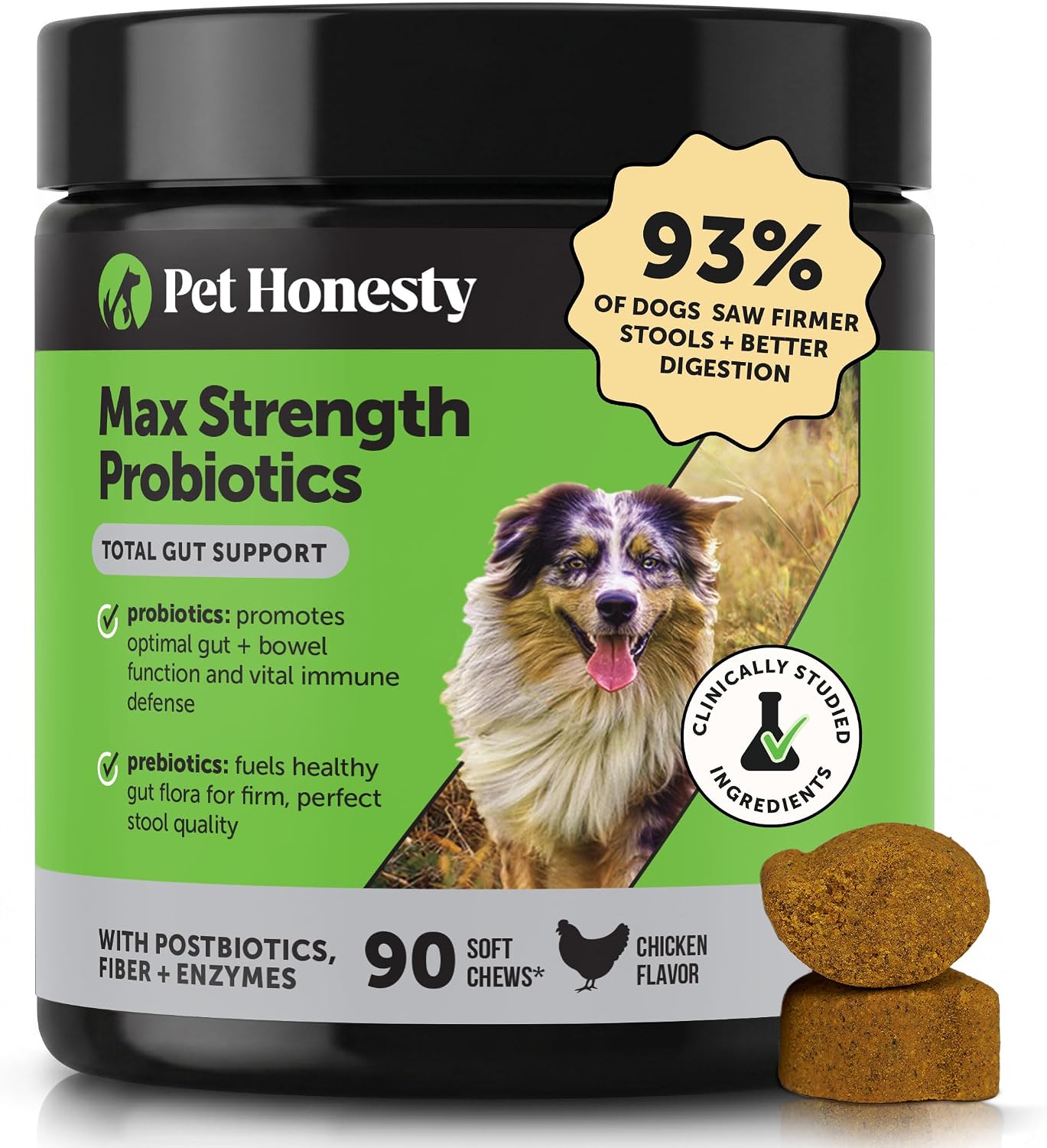 Probióticos de Máxima Potencia para Perros con Enzimas Digestivas - Apoyo Avanzado para la Salud Intestinal (Pollo, 90 uds)