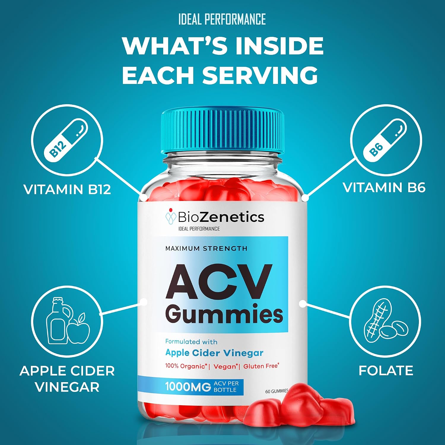 BioZenetics Gummies Keto ACV - Suplemento en Gomitas, Máxima Potencia, 2 Paquetes