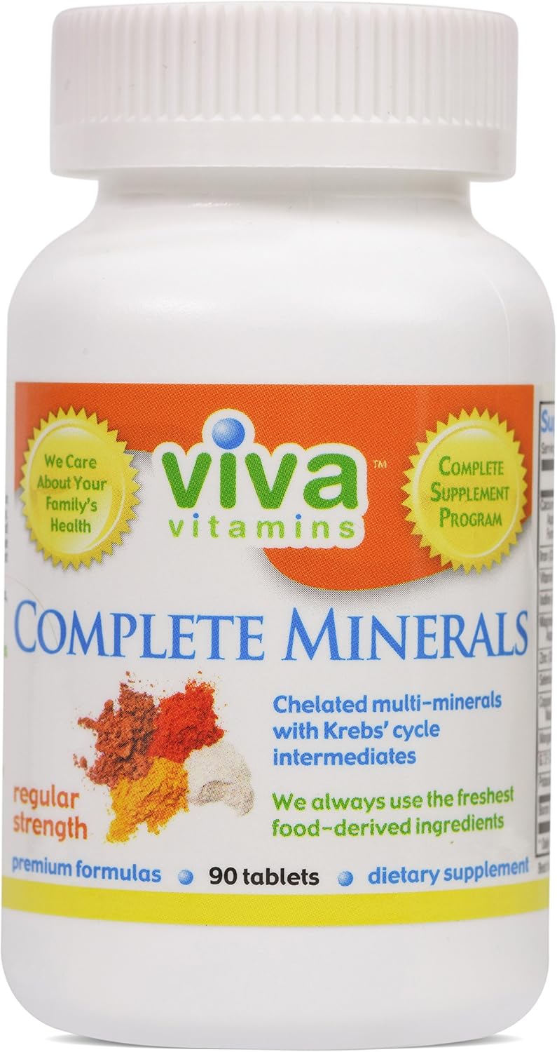 Viva Vitamins Complete Minerals - Suplemento Mineral Completo con Intermediarios del Ciclo de Krebs - 90 Comprimidos