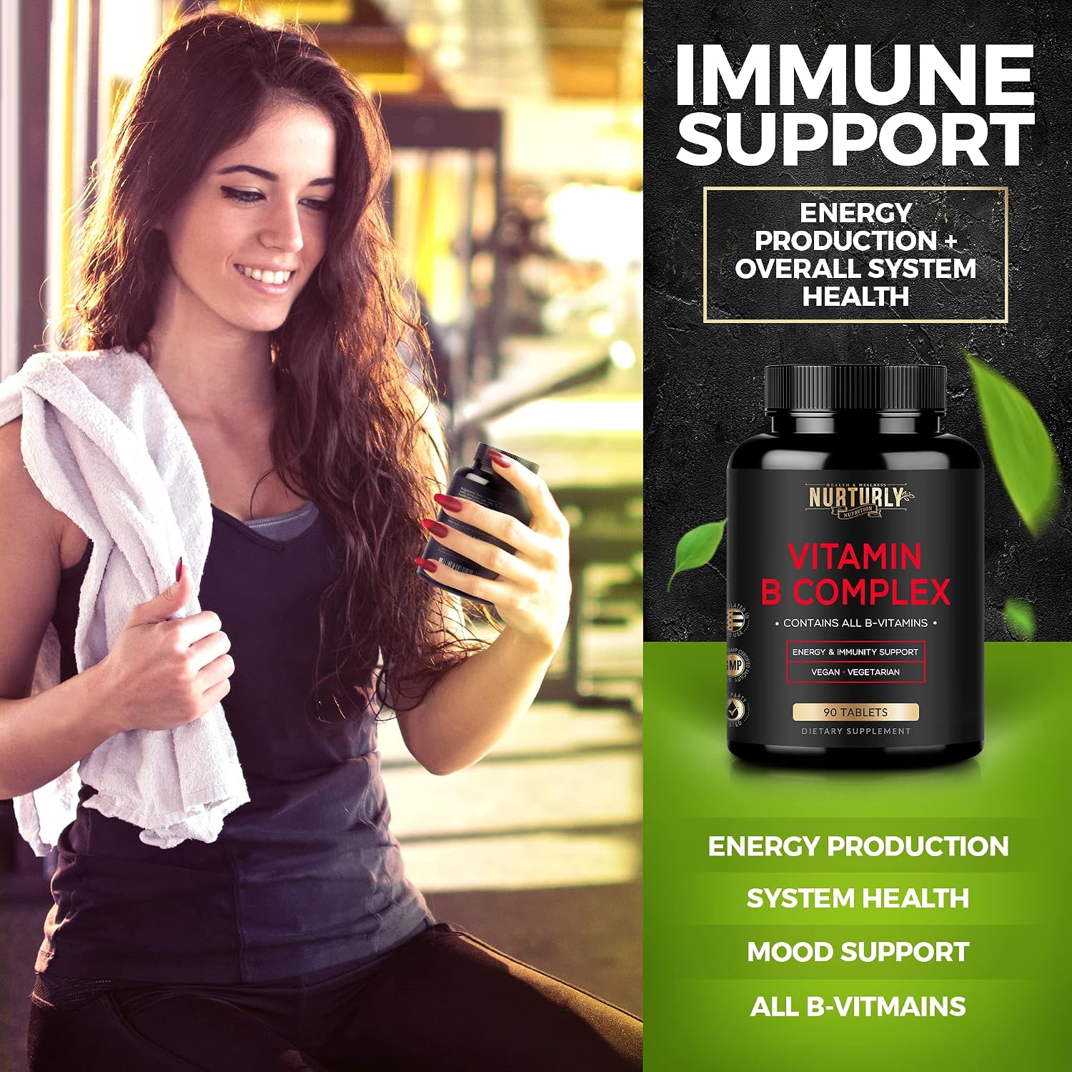 NURTURLY Vitamin B Complex - Complejo B Completo con Biotina - 90 Comprimidos