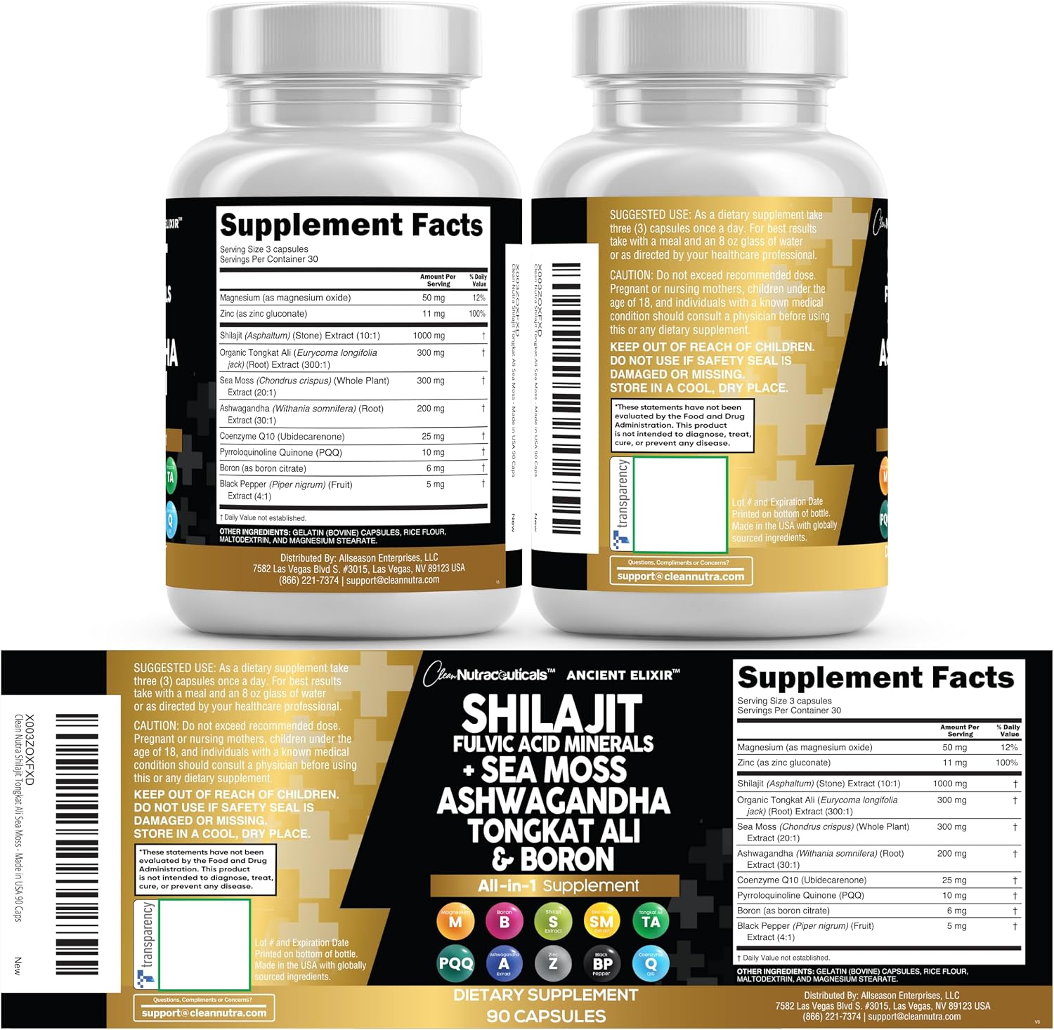 Shilajit para Hombres - Complejo con Sea Moss, Tongkat Ali, Ashwagandha y CoQ10 - 90 Cápsulas