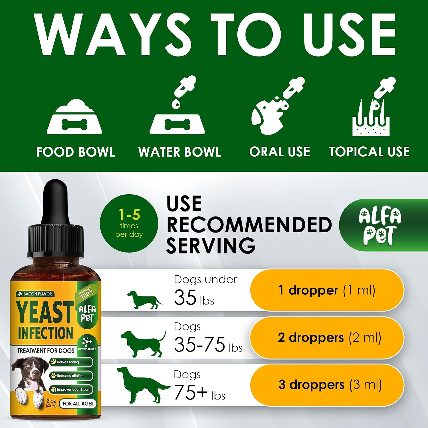 Yeast Infection Treatment for Dogs Helps with Itching & Allergies – Dog Yeast Infection Treatment Liquid Herbal Supplement – for All Breeds – Bacon Taste – 2 Oz
