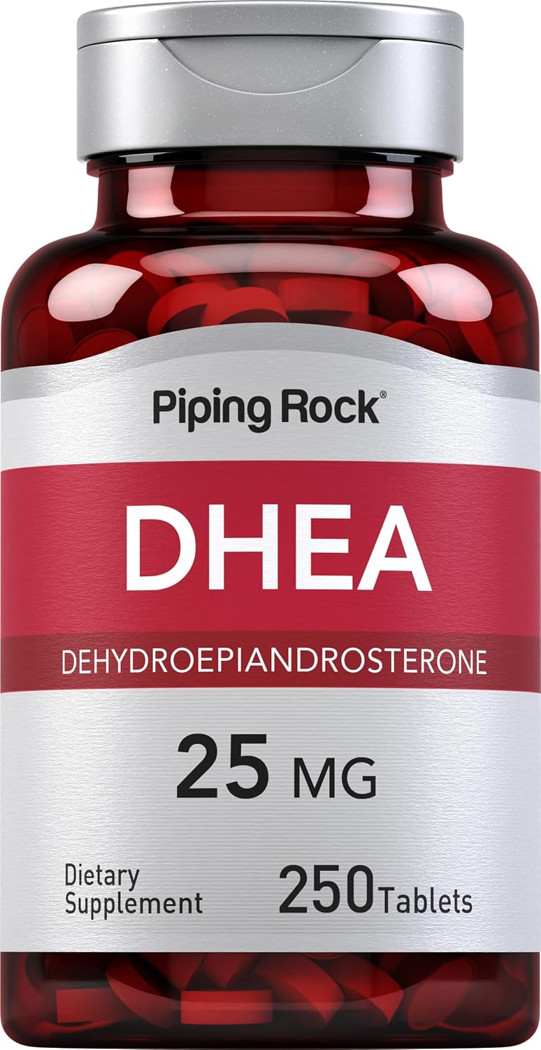 Piping Rock DHEA 25mg | 250 Comprimidos para Mujeres y Hombres | Suplemento de Dehidroepiandrosterona | No Transgénico, Sin Gluten