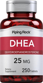 Piping Rock DHEA 25mg | 250 Comprimidos para Mujeres y Hombres | Suplemento de Dehidroepiandrosterona | No Transgénico, Sin Gluten