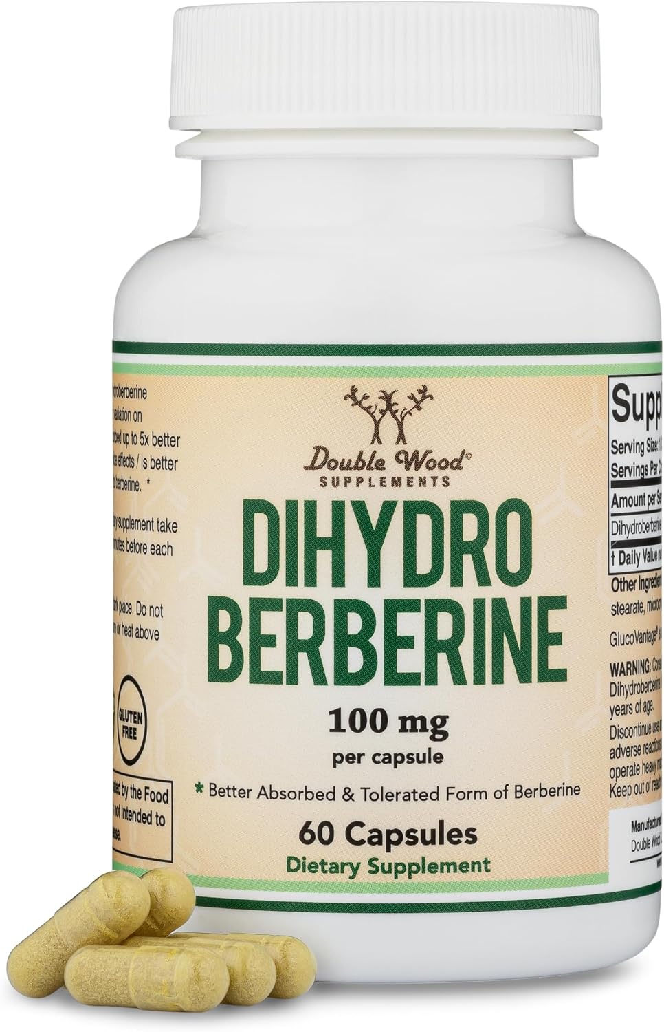 Dihydroberberine 100mg, 60 Cápsulas (GlucoVantage® Super Berberina Patentada) – Double Wood