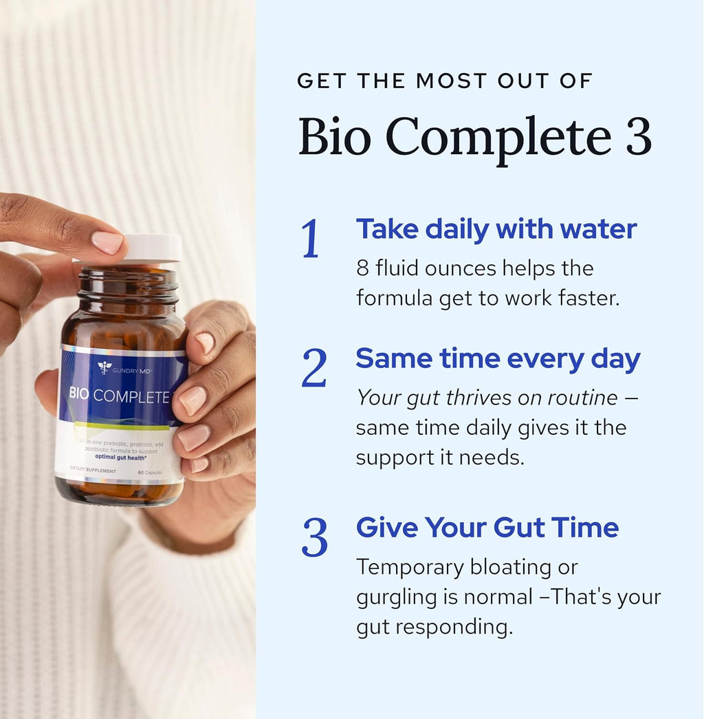 Gundry MD® Bio Complete 3 - Prebiótico, Probiótico, Postbiótico para la Salud Intestinal (Pack 90 Días)