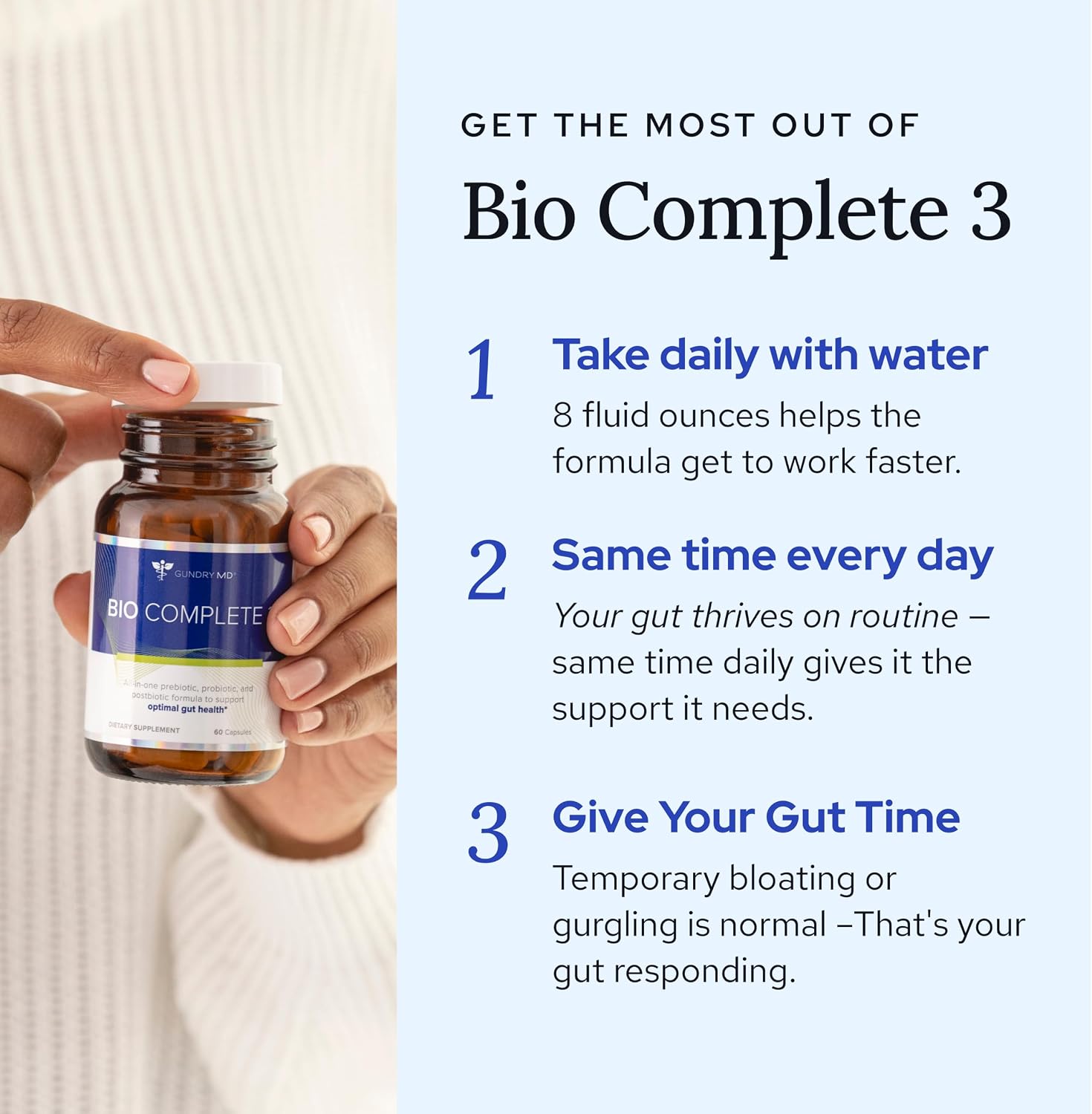 Gundry MD® Bio Complete 3 - Prebiótico, Probiótico, Postbiótico para la Salud Intestinal (Pack 90 Días)