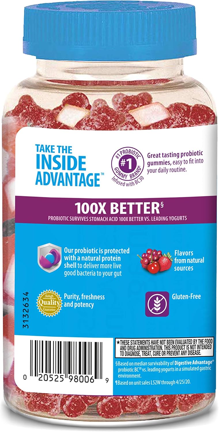 Digestive Advantage Gominolas Probióticas Diarias para Salud Digestiva e Inmunológica, Sabor Superfruit, 180 unidades (Envase de 2)
