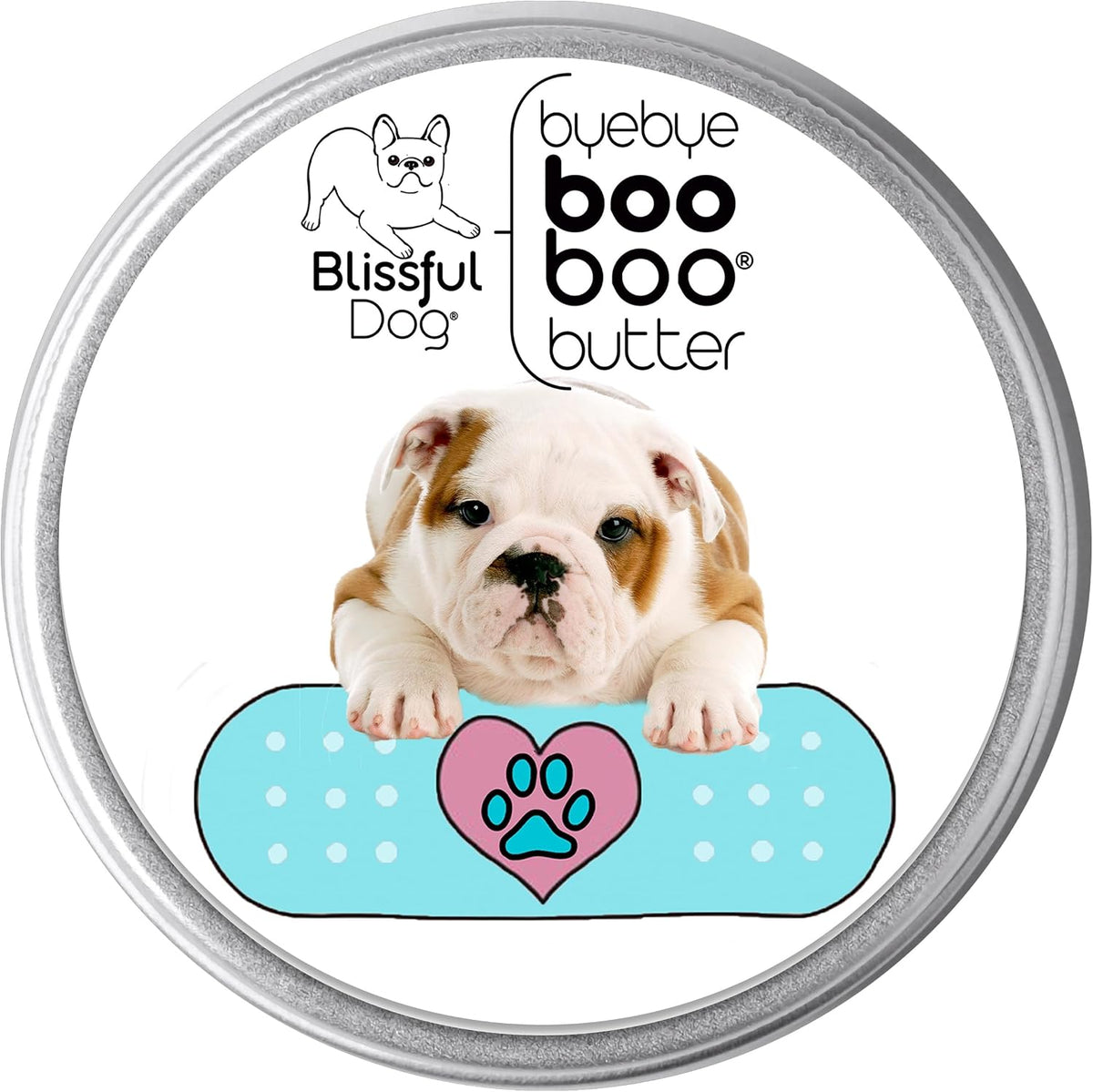 The Blissful Dog 8 oz TIN Bulldog Booboo – Manteca de karité: Aporta hidratación y suavidad. – Image 1