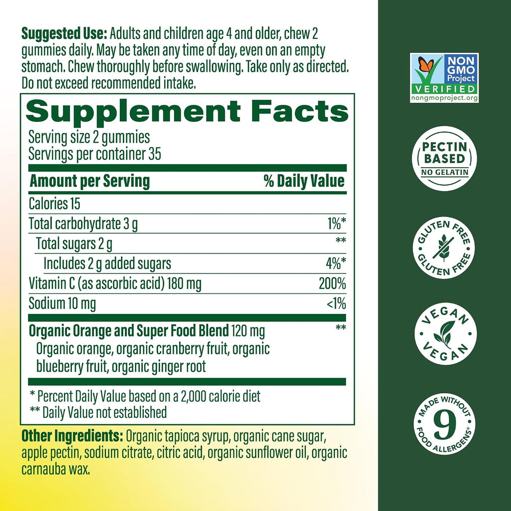 MegaFood C Defense - Gomitas de vitamina C con alimentos reales, sabor cítrico, 70 uds.