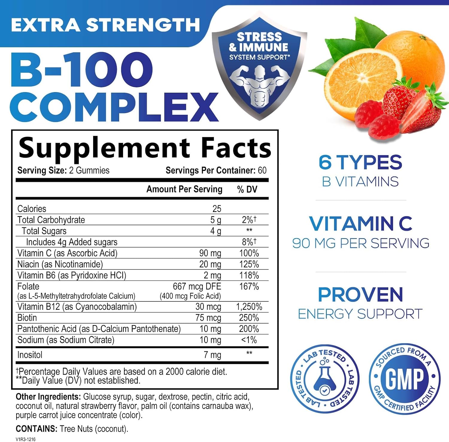 Vitamin B Complex Gummies - Gomitas de Complejo B Extra Fuerte con Vitamina C, Apoyo Inmunológico para Hombres y Mujeres - Suplemento de Energía y Apoyo Cerebral con Ácido Fólico, Niacina, B6, B12 - 120 Gomitas