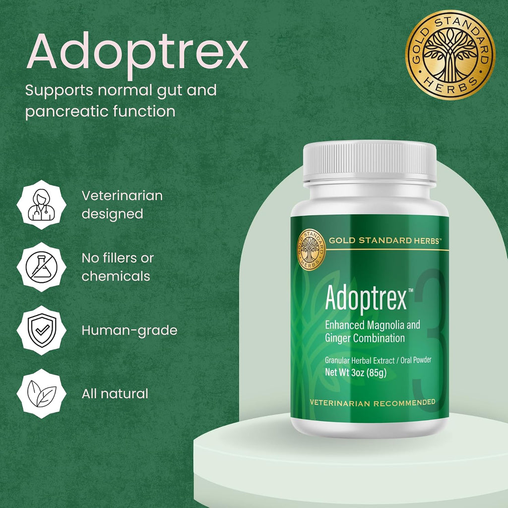 Adoptrex - Suplemento Digestivo y Pancreático para Perros, Polvo de Magnolia y Jengibre (85 g)