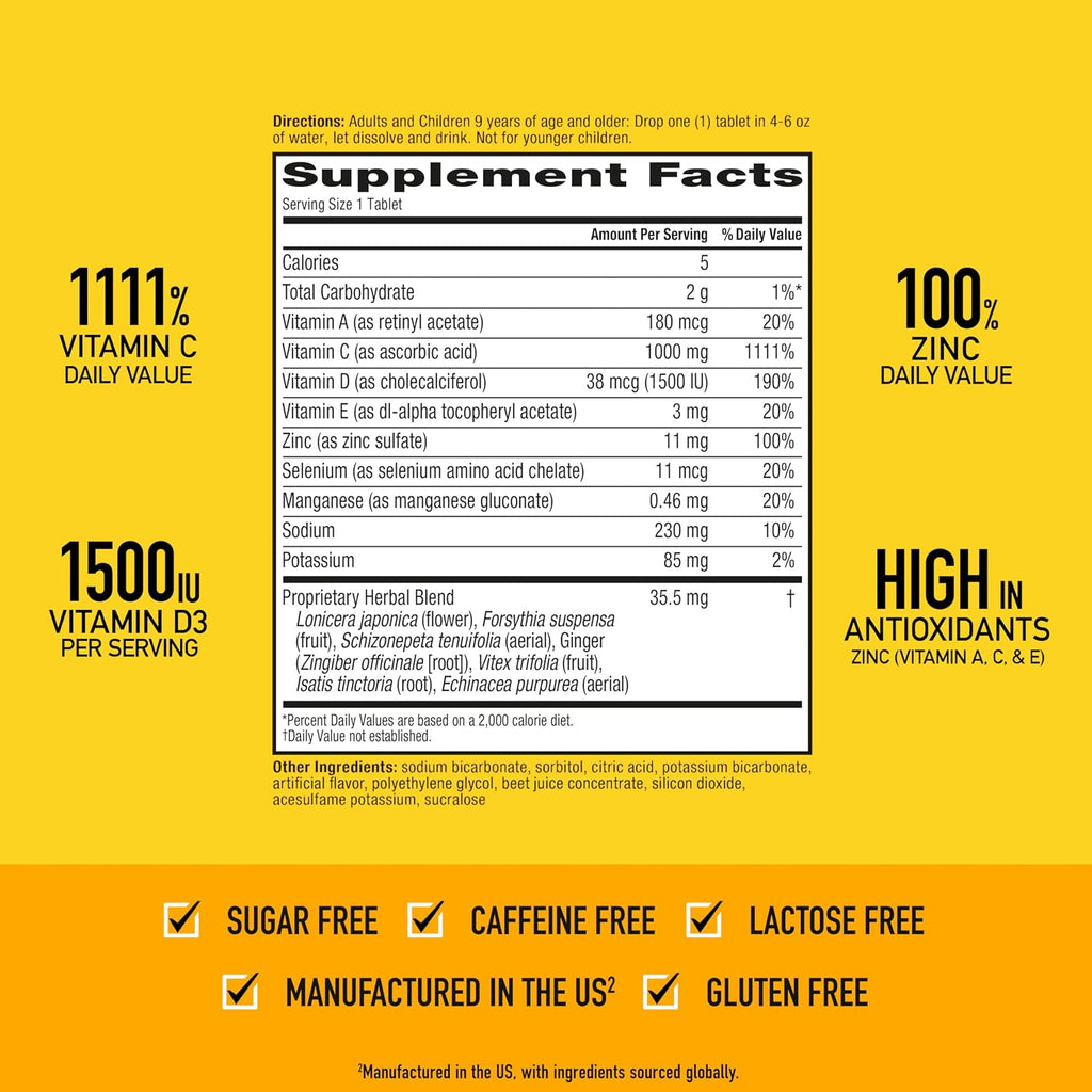 Airborne Comprimidos Efervescentes para el Sistema Inmunitario, Sabor Very Berry - 30 uds con 1000 mg de Vitamina C + Vitaminas A, D, E, Zinc, Selenio, Manganeso y Hierbas - Sin Azúcar, Sin Gluten