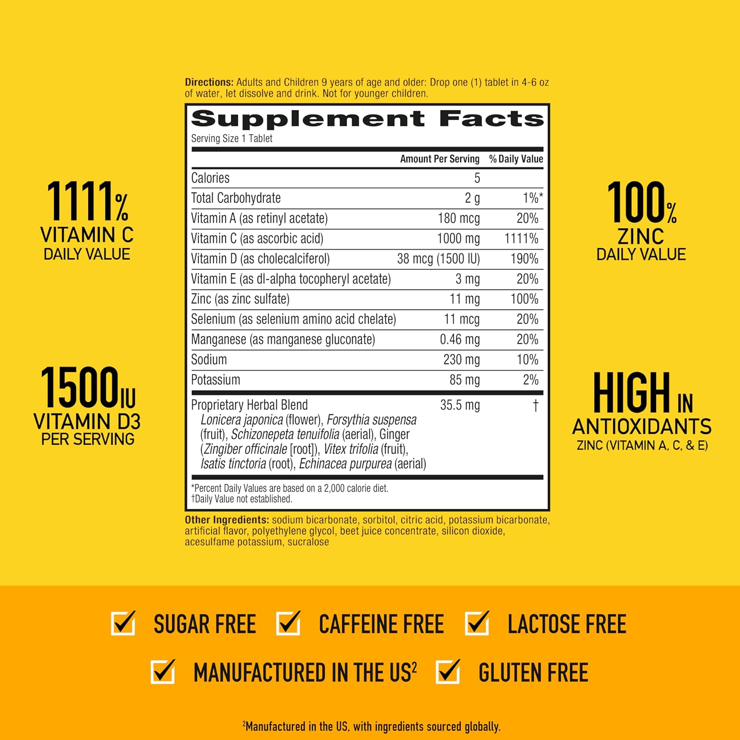 Airborne Comprimidos Efervescentes para el Sistema Inmunitario, Sabor Very Berry - 30 uds con 1000 mg de Vitamina C + Vitaminas A, D, E, Zinc, Selenio, Manganeso y Hierbas - Sin Azúcar, Sin Gluten