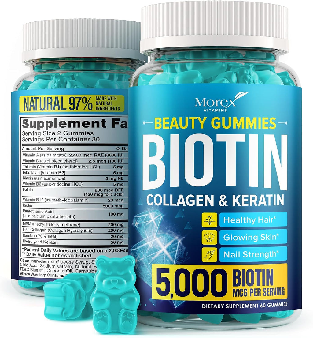 MOREX VITAMINS Biotina, Colágeno, Queratina y Ácido Hialurónico - 25.000 mcg - 60 Cápsulas