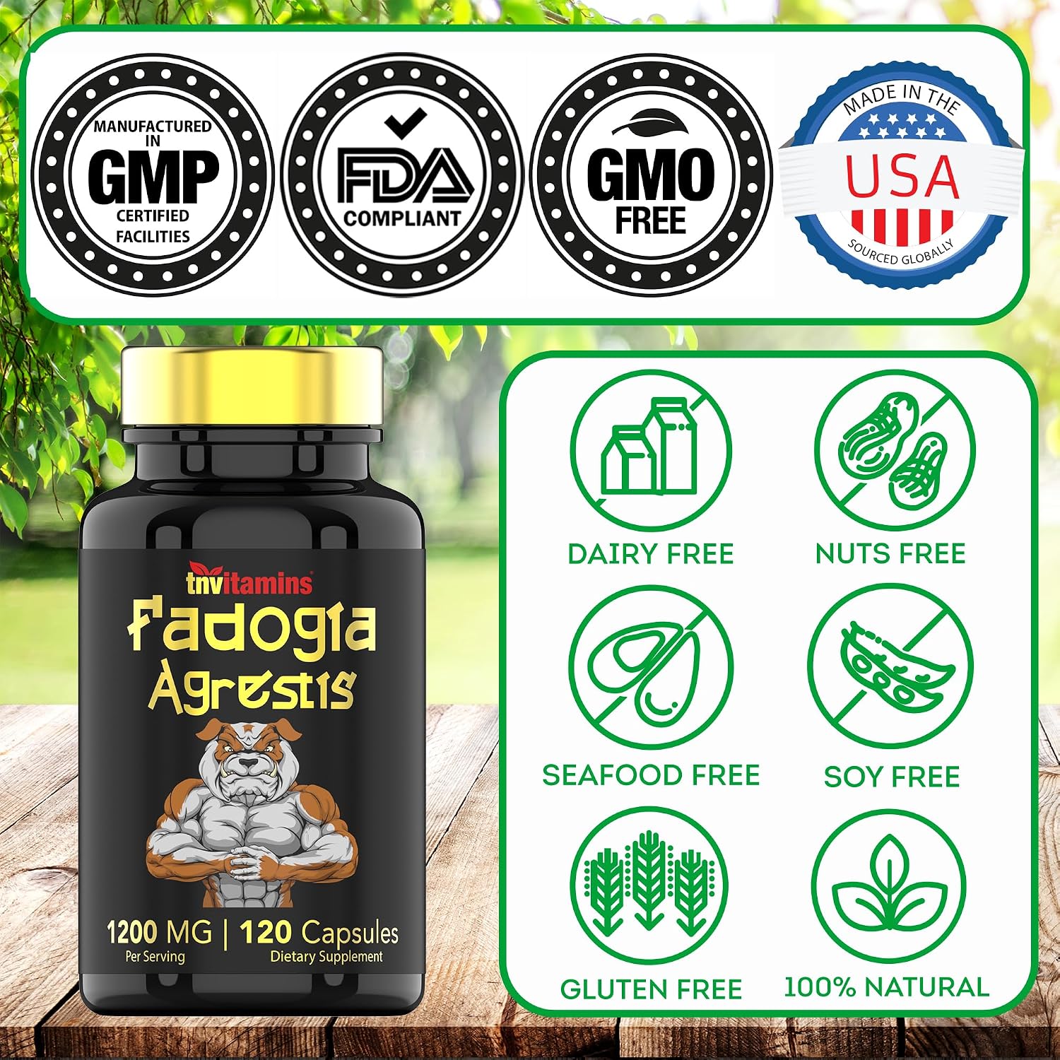 Fadogia Agrestis 1200 mg - 120 Cápsulas | Extracto Ultra Potente para Hombres