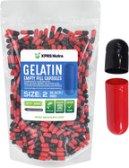 XPRS Nutra Cápsulas Vacías de Gelatina Tamaño 2 - 1000 Unidades - Cápsulas de Gelatina Pura Bovina para Relleno Casero (Negro/Rojo)