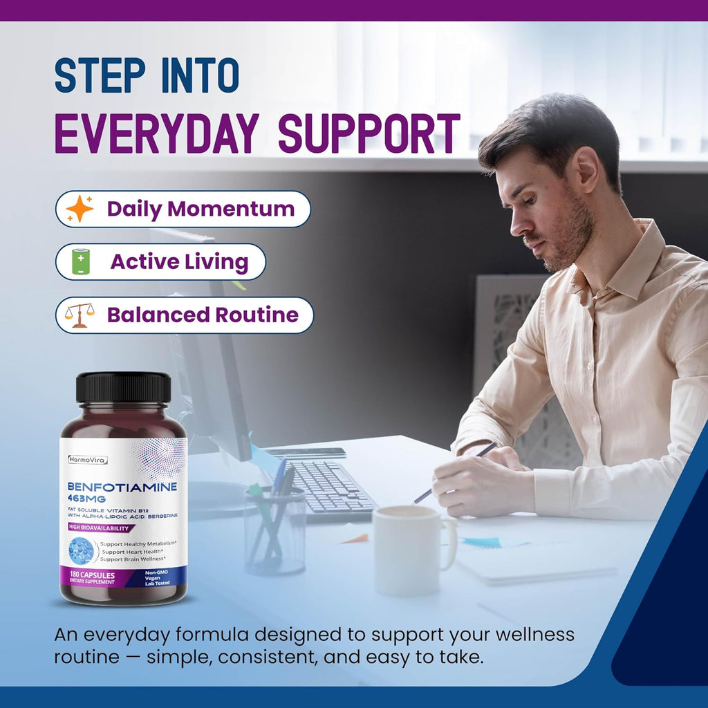 Benfotiamina (Vitamina B1 Liposoluble) con Ácido Alfa-Lipoico y Berberina – Fórmula Avanzada – 180 Cápsulas