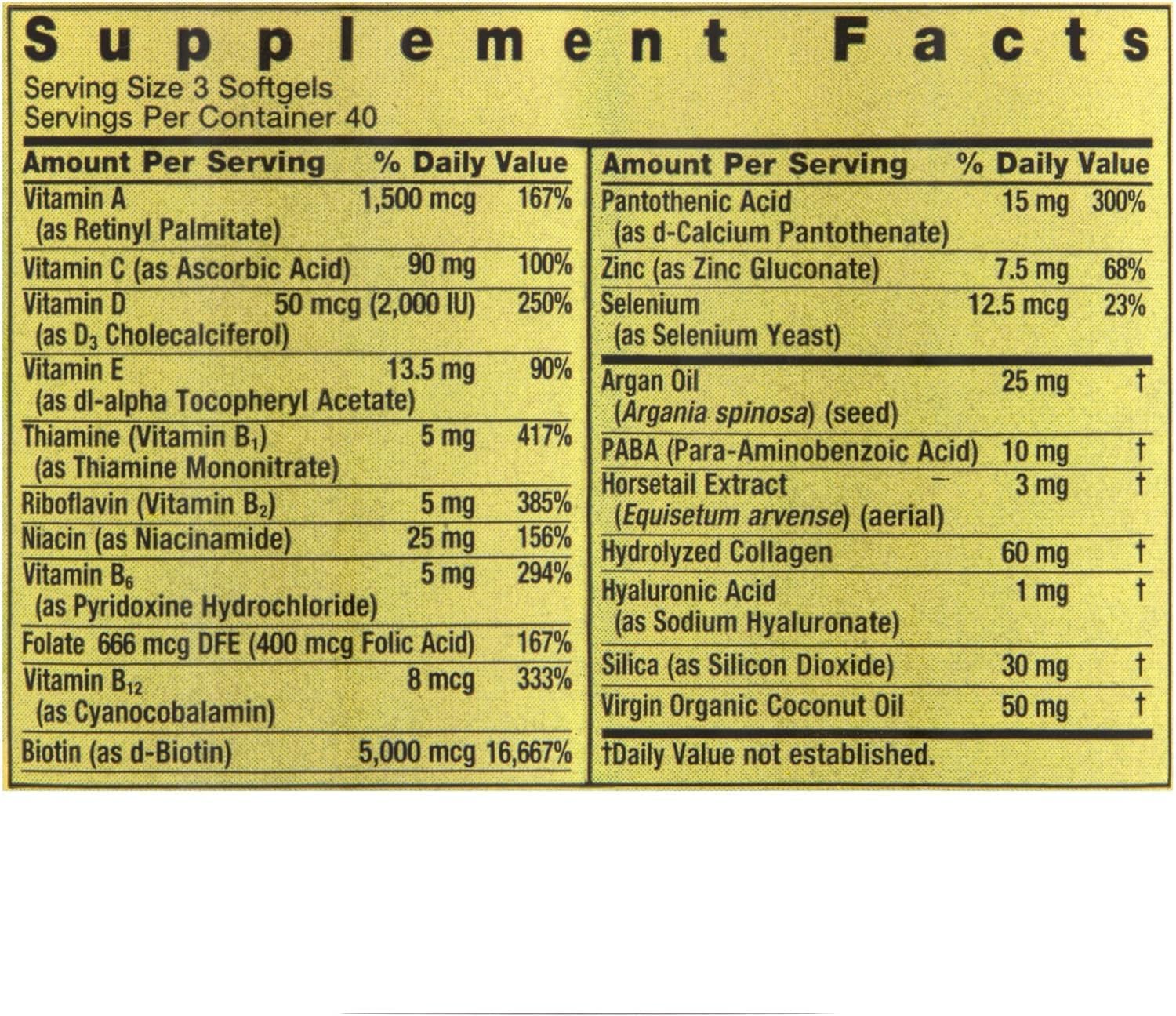Spring Valley Extra Strength Hair, Skin & Nails Biotina 5000 mcg - 120 Cápsulas Blandas