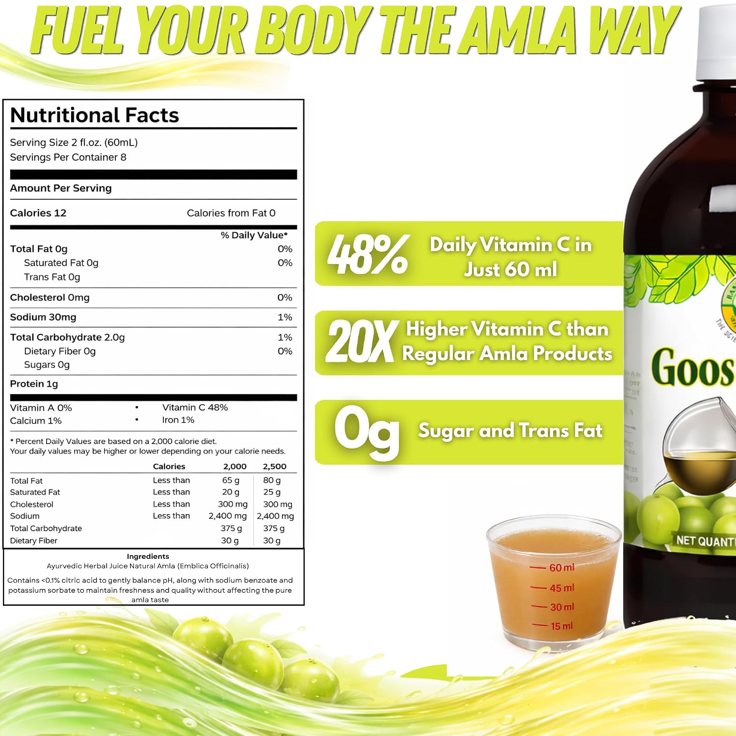 Basic Ayurveda Amla (Indian Gooseberry) Juice | 480 ml | Rich in Natural Vitamin C for Immunity, Skin & Hair | Ayurvedic Detox | No Added Sugar