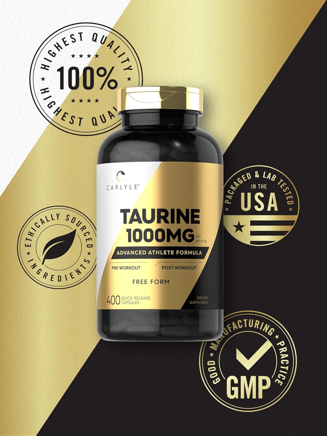 Carlyle Taurina 1000 mg - 400 Cápsulas - Aminoácido Esencial - Alta Potencia - Sin Gluten