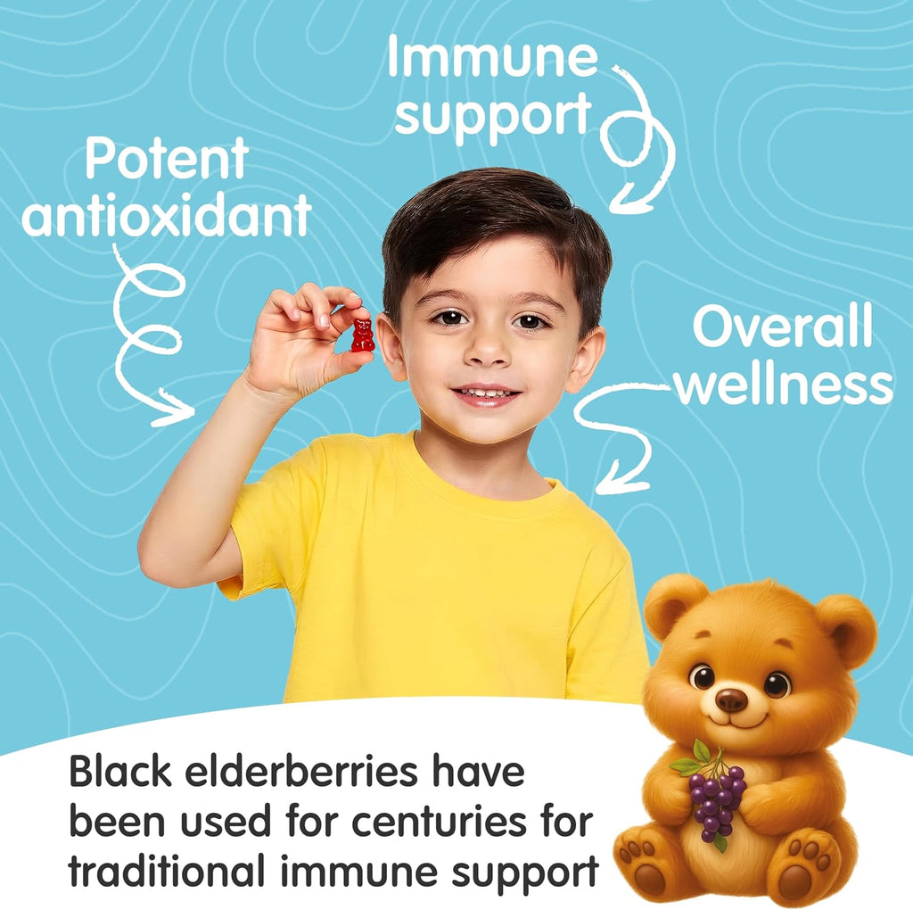 Gominolas de Saúco para Niños con Vitamina C y Zinc - Apoyo Inmunológico Diario - 60 Gominolas
