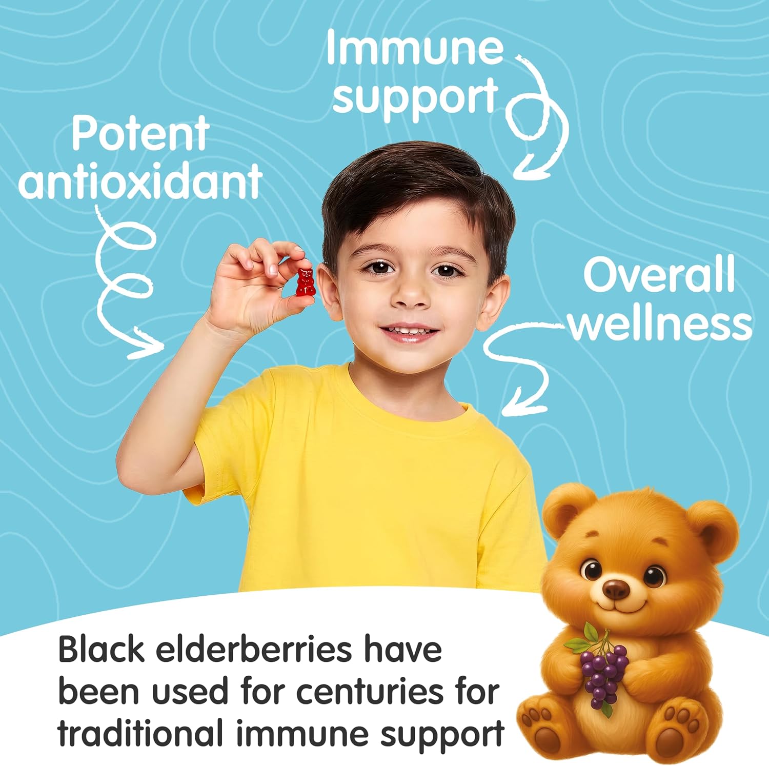 Gominolas de Saúco para Niños con Vitamina C y Zinc - Apoyo Inmunológico Diario - 60 Gominolas