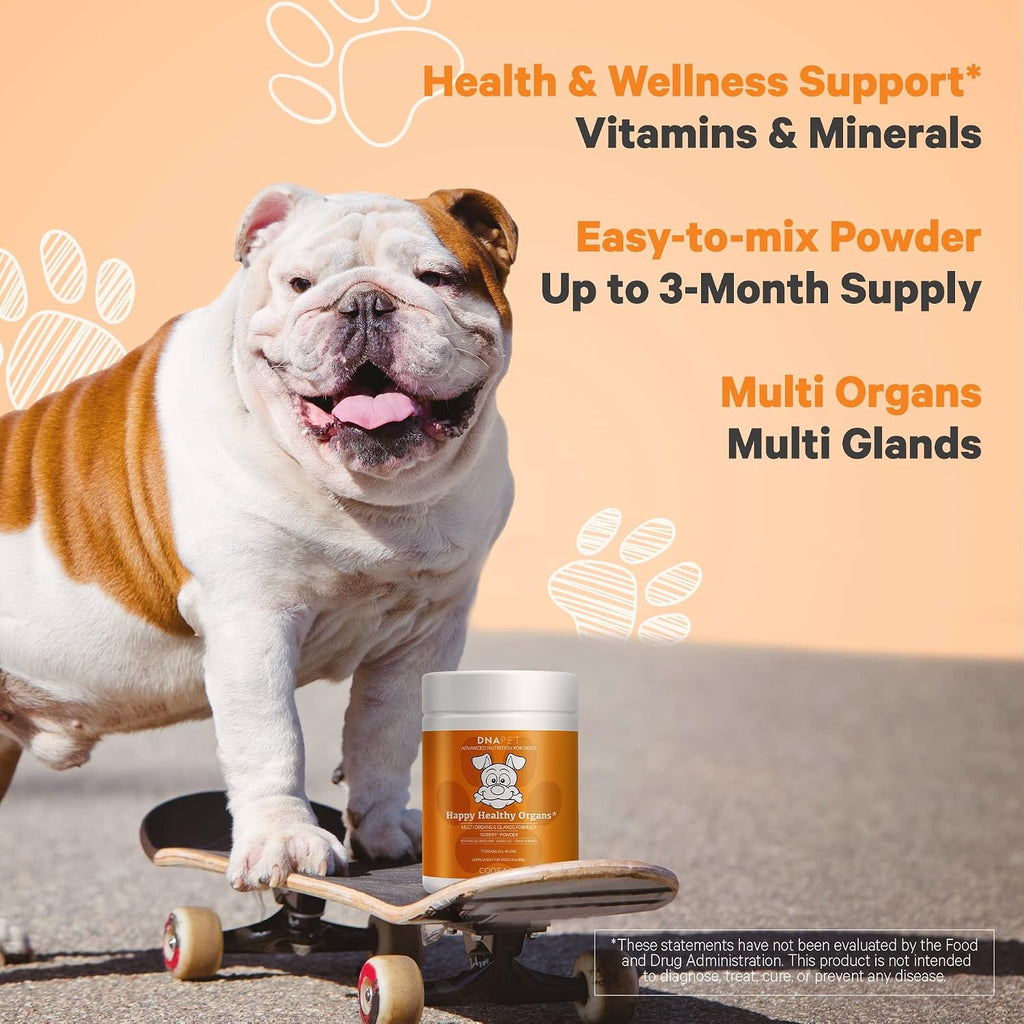 DNA PET Happy Healthy Órganos y Glándulas para Perros, Suplemento Multiorgánico de Hígado, Corazón, Riñón, Bazo, Páncreas, Médula Ósea y Timo Bovino, 85 g