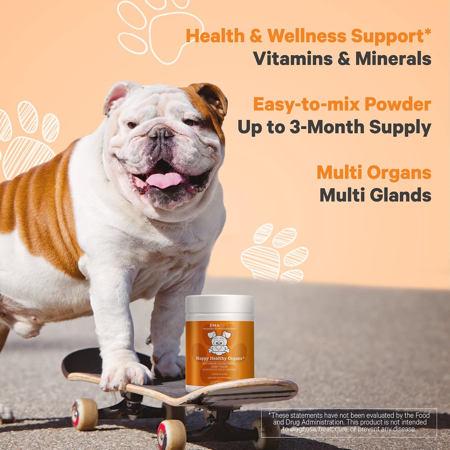DNA PET Happy Healthy Órganos y Glándulas para Perros, Suplemento Multiorgánico de Hígado, Corazón, Riñón, Bazo, Páncreas, Médula Ósea y Timo Bovino, 85 g