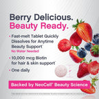 NeoCell Biotin 10000mcg Comprimidos de Disolución Rápida | 180 Comprimidos | Sabor a Bayas | Suplemento para Cabello, Piel y Uñas