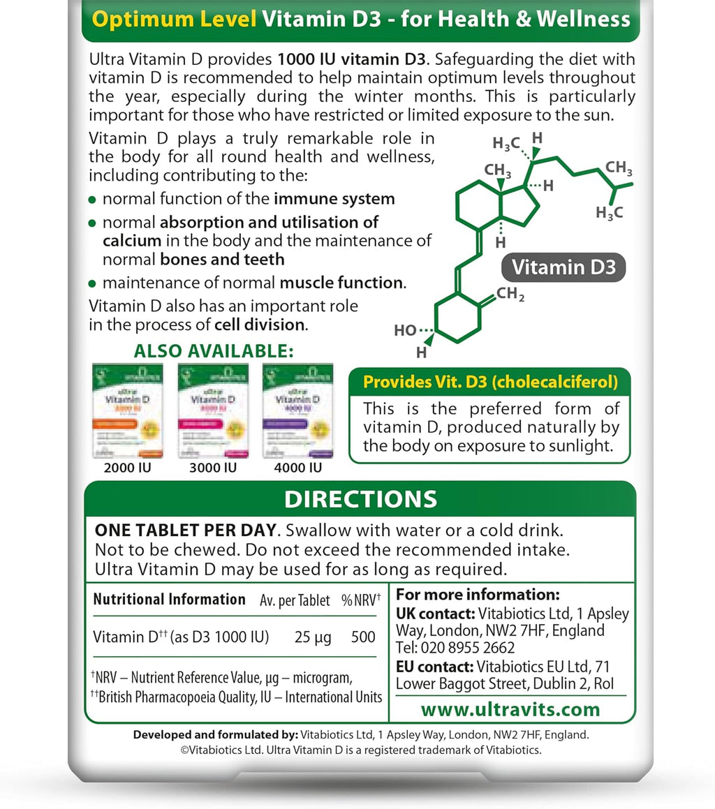 Ultra Vitabiotics Vitamina D3, 96 tabletas