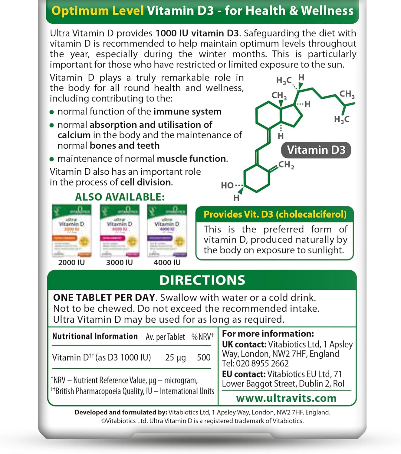 Ultra Vitabiotics Vitamina D3, 96 tabletas