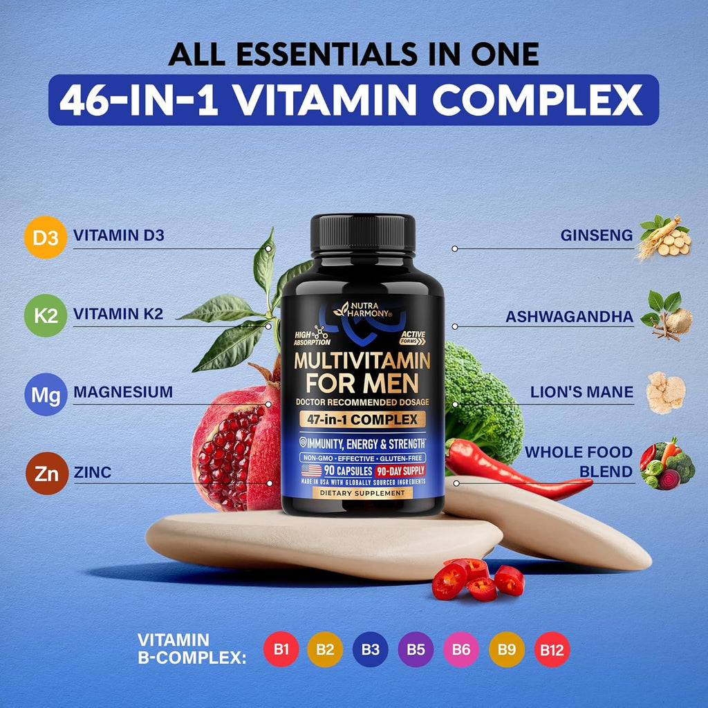 Multivitamínico para Hombres 46-en-1 - Complejo B con Alimentos Integrales y Enzimas - 90 Cápsulas
