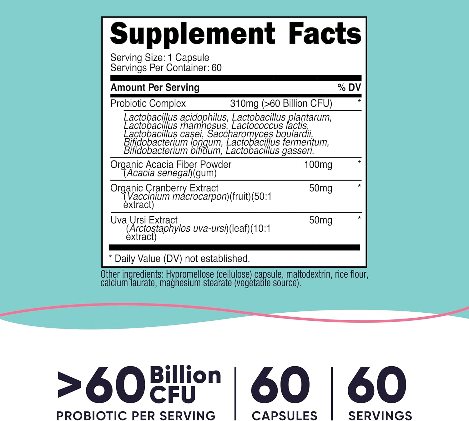 Nutricost Probiótico para Mujeres 60B UFC, 60 Cápsulas, Complejo con Fibra de Acacia, Uva Ursi y Extracto de Arándano Rojo - No-GMO y Sin Gluten