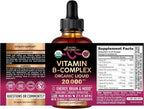 Complejo de Vitamina B Orgánico USDA - B5 Ácido Pantoténico, B12 Metilcobalamina, B1 Tiamina, B6 Piridoxina, B7 Biotina, B9 Fólico, B3 Niacinamida - Gotas Líquidas con Sabor a Baya Natural, 59 ml
