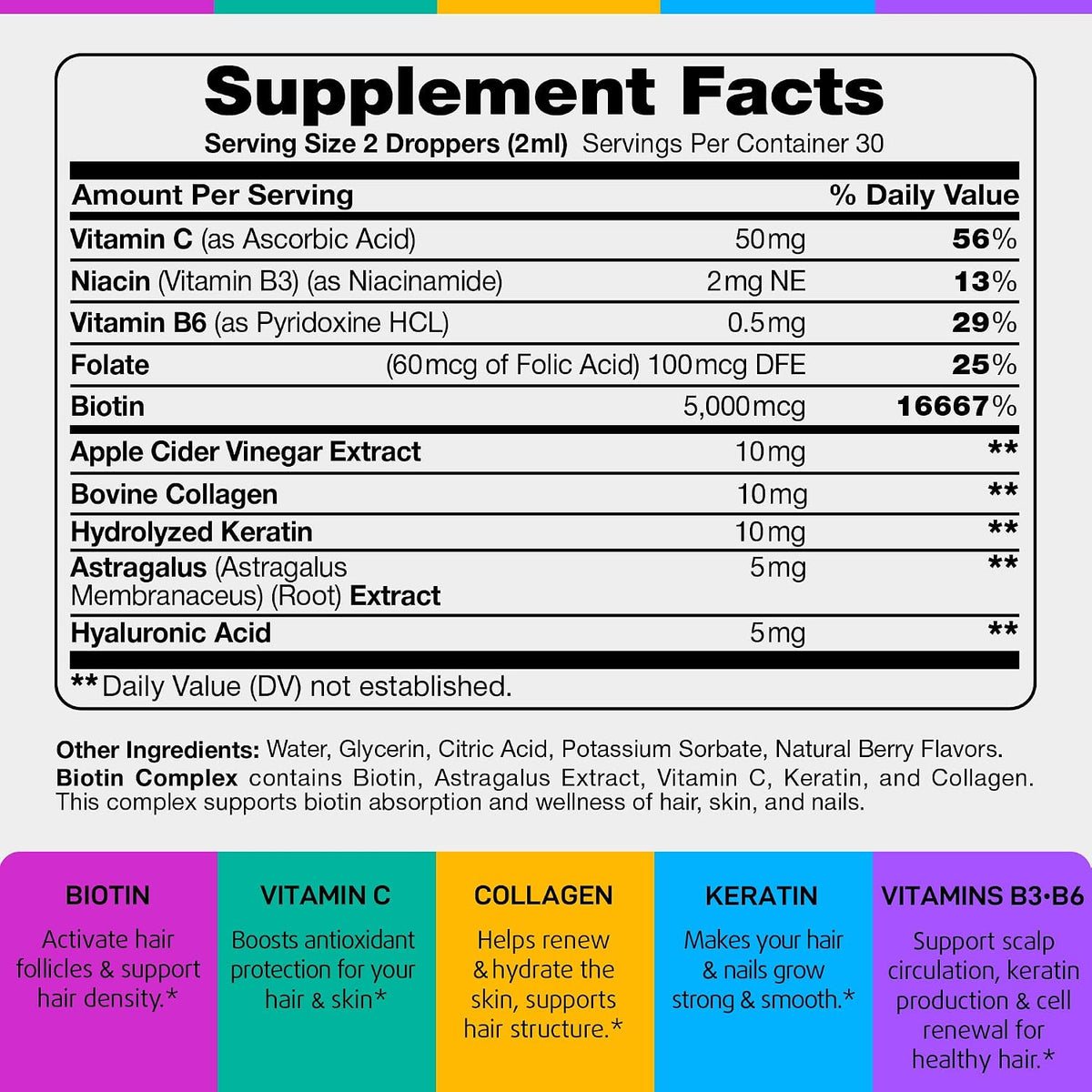 IQ BIOLOGY Biotina Líquida 5000mcg con – Colágeno: Proteína estructural que, junto con la vitamina C, favorece la – Image 2