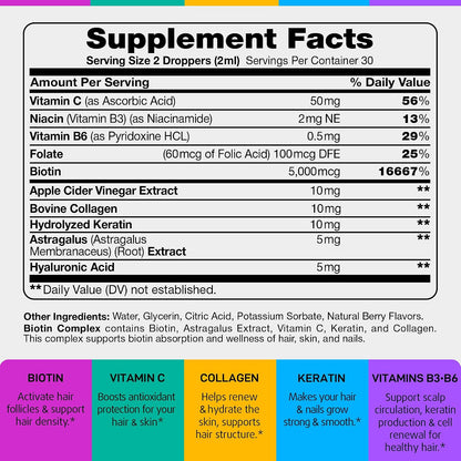 IQ BIOLOGY Biotina Líquida 5000mcg con – Colágeno: Proteína estructural que, junto con la vitamina C, favorece la – Image 2
