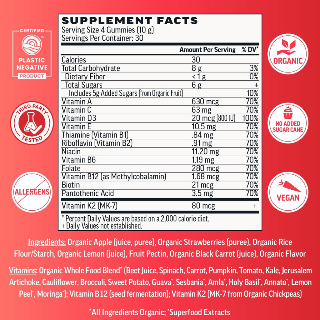 Llama Naturals Multivitamínico Vegano Orgánico en Gominolas - 120 Gominolas de Fresa