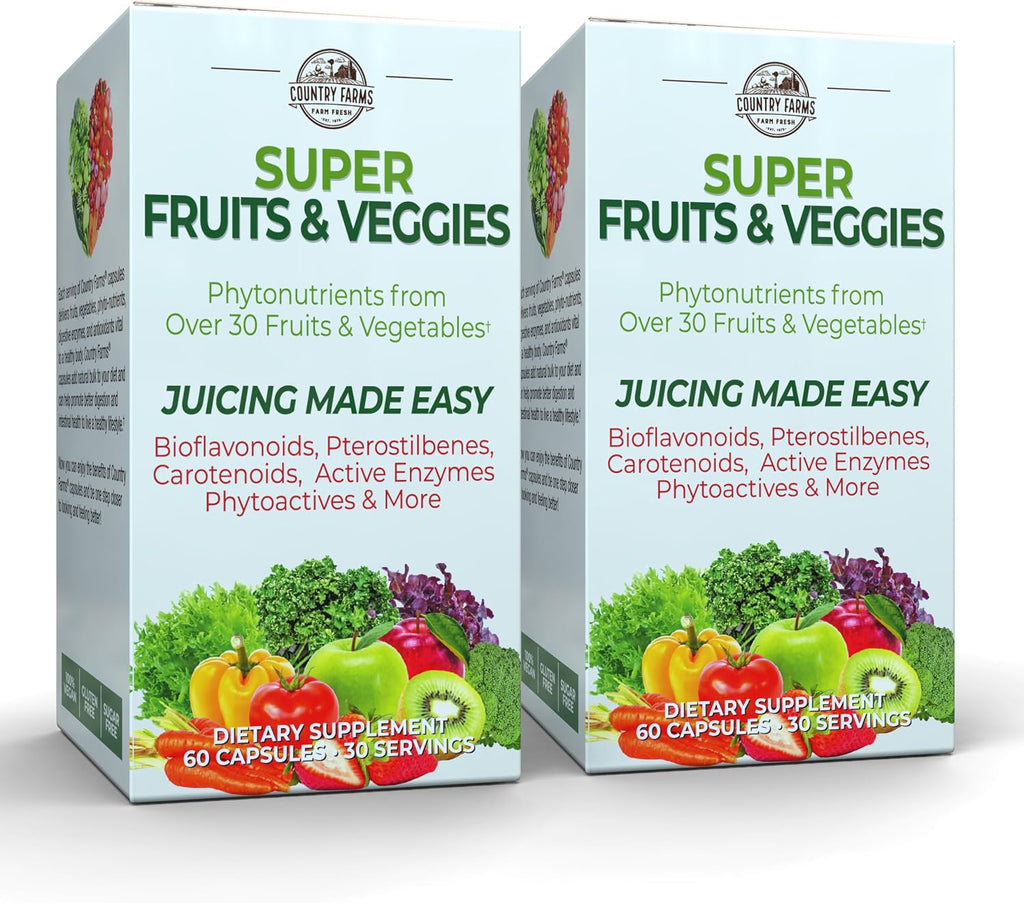 Country Farms Super Fruits and Veggies - Cápsulas de Frutas y Verduras (60 Cápsulas, 2 Envases)