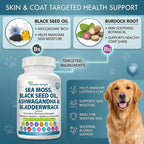 Nutrition Strength Sea Moss para Perros - 17-en-1 Apoyo Inmunidad, Piel y Pelaje con Aceite de Semilla Negra, Ashwagandha y Cúrcuma - 90 Comprimidos Masticables
