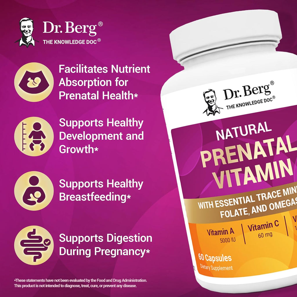Dr. Berg Vitaminas Prenatales Naturales para Mujeres - con Folato, Vitaminas, Minerales, Omega y 11 Superalimentos - 60 Cápsulas