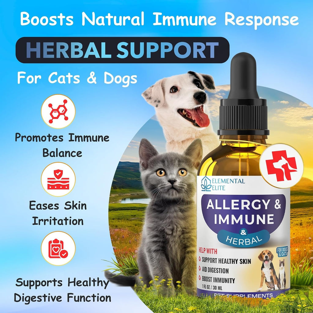 EDUZEBRA Gotas de Alivio para Alergias en Perros y Gatos - Suplemento Natural Antipicor, Apoyo Inmunológico, Fórmula Herbal Suave para Todas las Razas y Edades