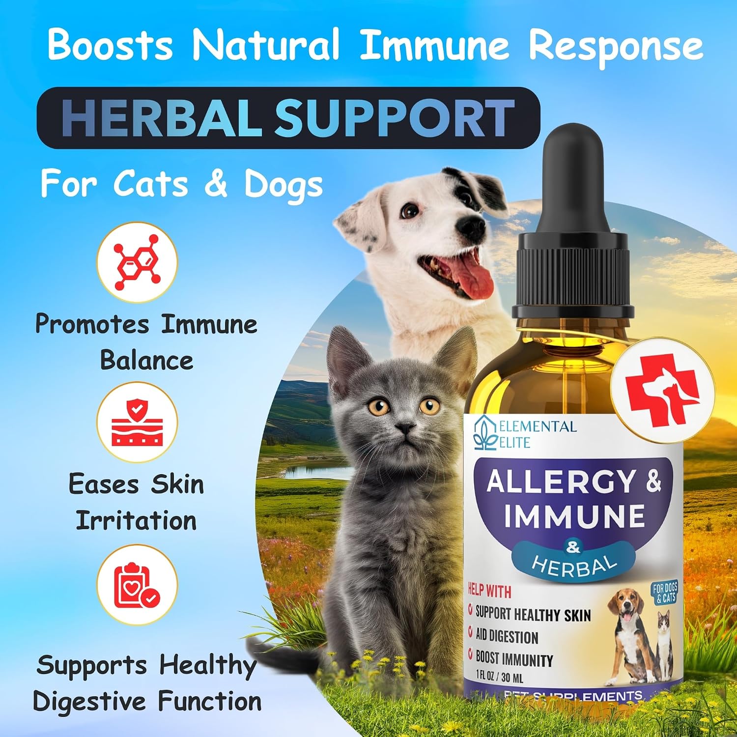EDUZEBRA Gotas de Alivio para Alergias en Perros y Gatos - Suplemento Natural Antipicor, Apoyo Inmunológico, Fórmula Herbal Suave para Todas las Razas y Edades