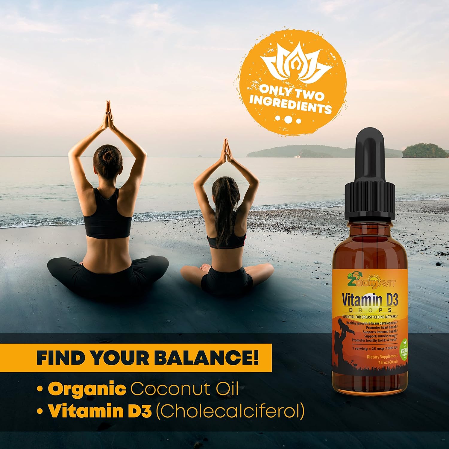 Zoomavit Vitamin D Drops - Gotas de Vitamina D3 1000 UI 59 ml - Fórmula Líquida Orgánica para Bebés, Niños y Adultos